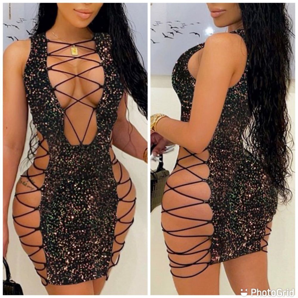 Black Sequin Mini Dress